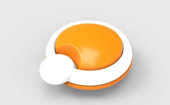 render of a small round orange and white device