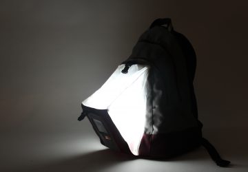 A light glows in a backpack prototype