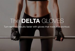 a figure lifts weight wearing smart technology fitness gloves: Turn reps into results faster with gloves that track your workout.