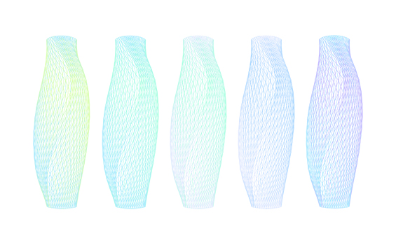 CAD drawings of colorful 3D textured tubes