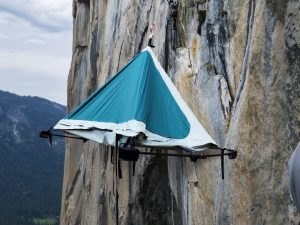 Climbers Camp tent on cliff face