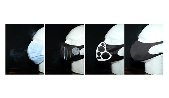 PPE Face Mask prototypes on display heads
