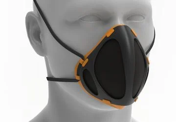 Face wearing orange black PPE Face Mask